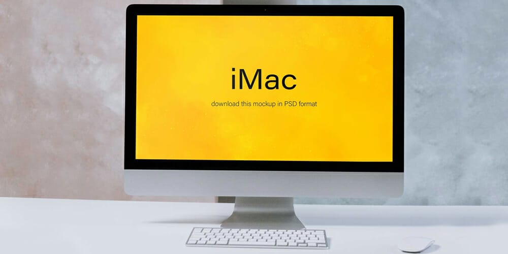 Free Workspace Mockup Design Templates 172 iMac on a White Table Mockup