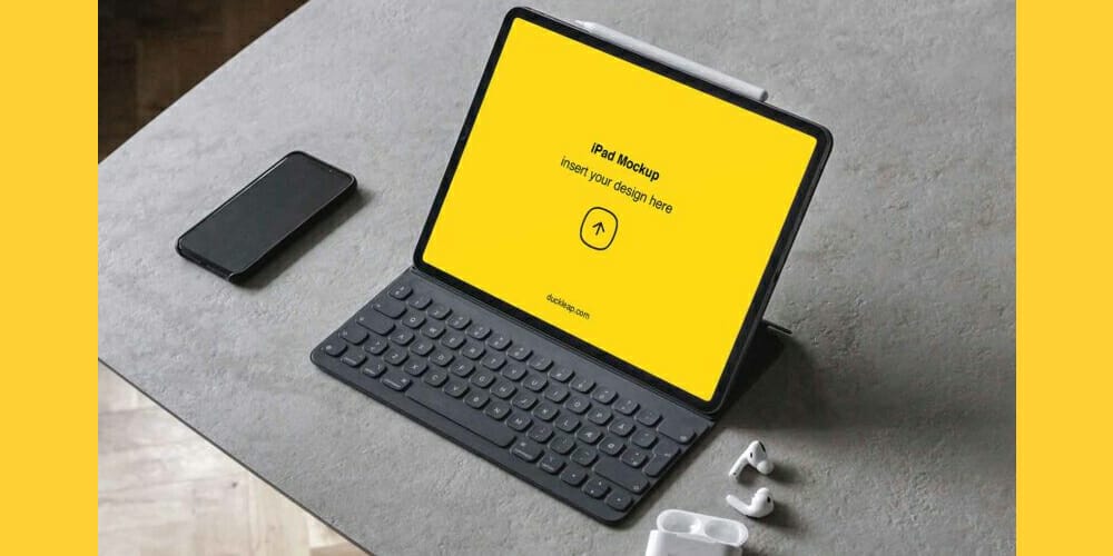 Free Workspace Mockup Design Templates 247 iPad with Keyboard Mockup