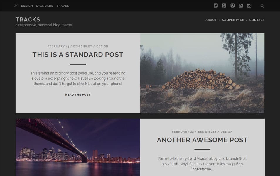 Tracks Free Photography WordPress Theme