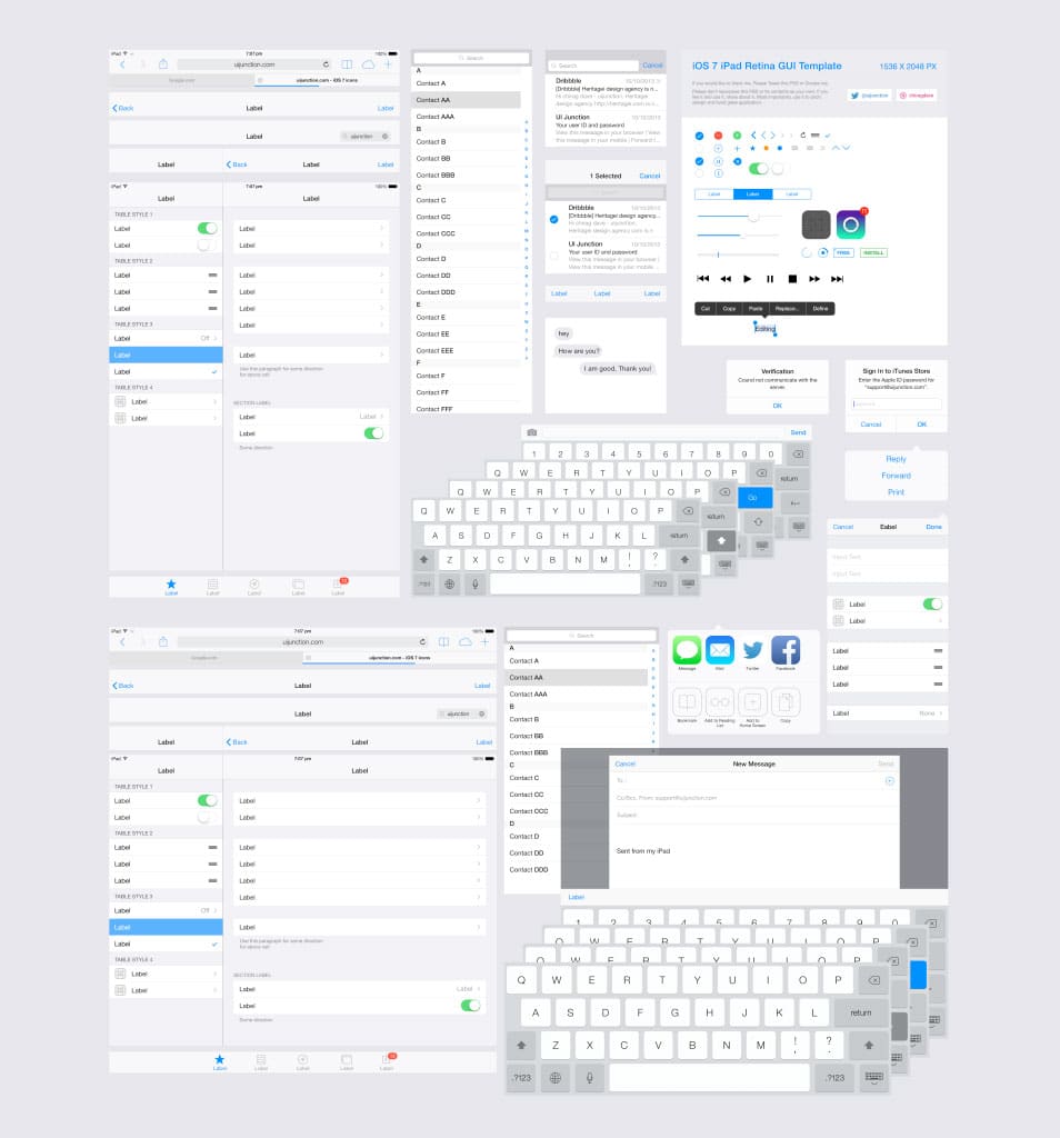 iOS 7 iPad Retina GUI Template