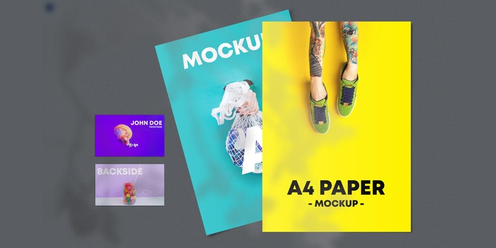 100+ Free Business Card Mockups PSD 1154 A4 Flyer and Business Card Mockup