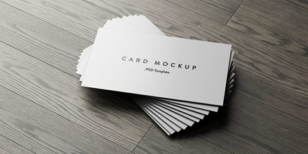 Business Card Stack on Wood Background Mockup