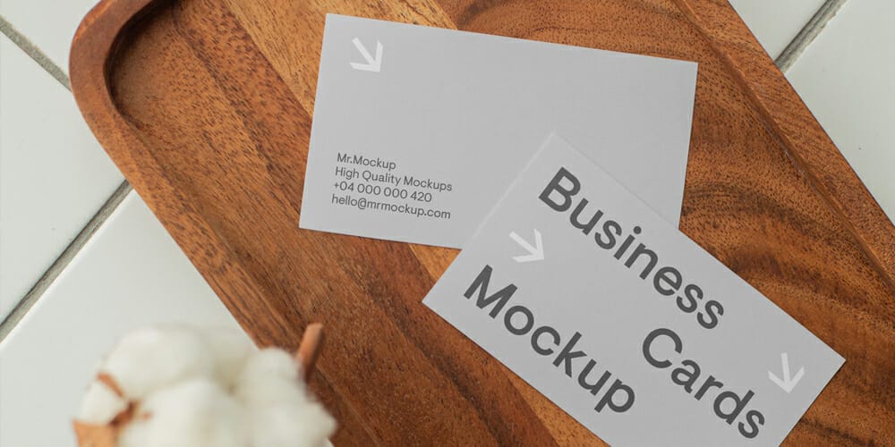 Business Card on Wood Table Mockup