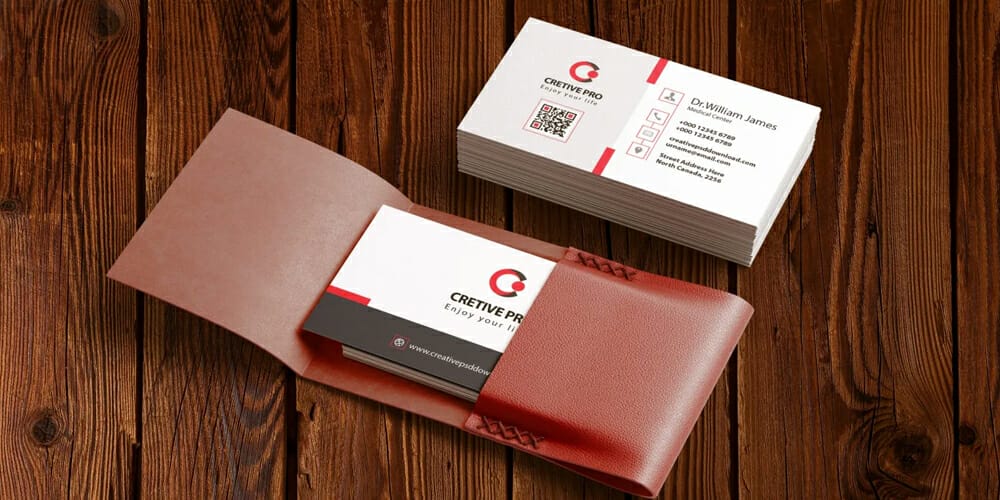 Business Cards and Leather Card Holder Mockup