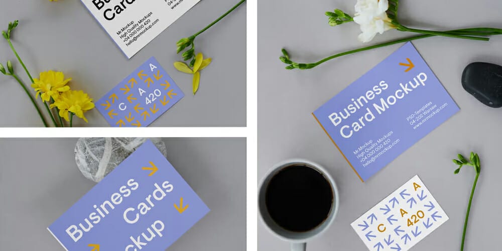 Business Cards on Floor Mockup