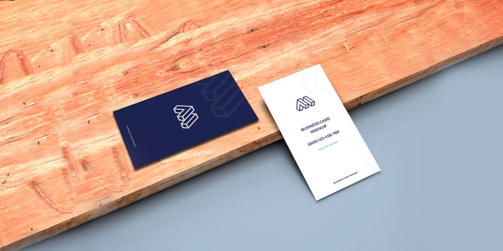 100+ Free Business Card Mockups PSD 222 Business Cards on Wooden Plank Mockup