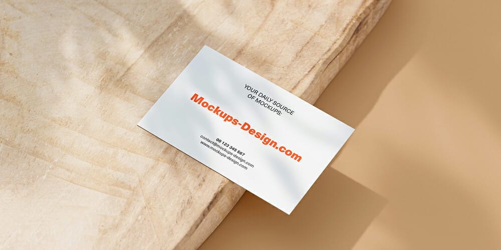 Business cards on a piece of wood mockup