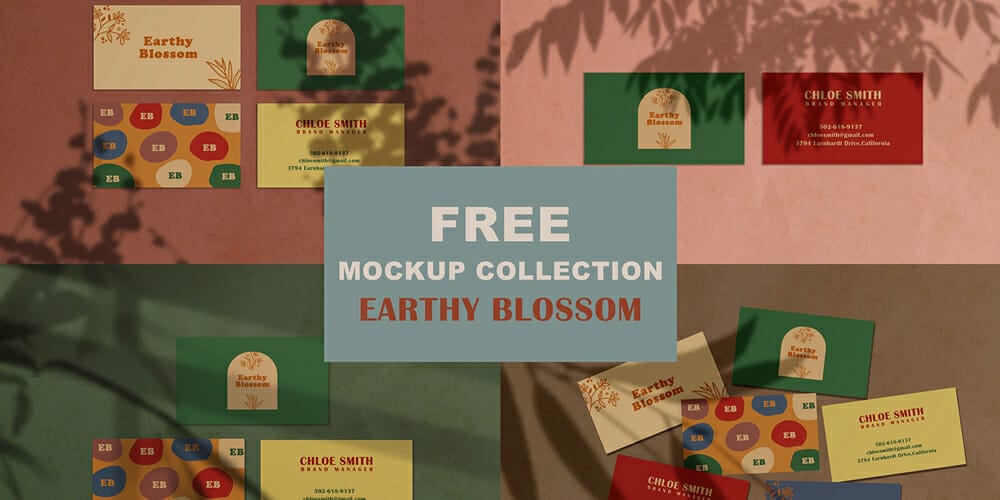 100+ Free Business Card Mockups PSD 310 Earthy Blossom Business Card Mockup Collection