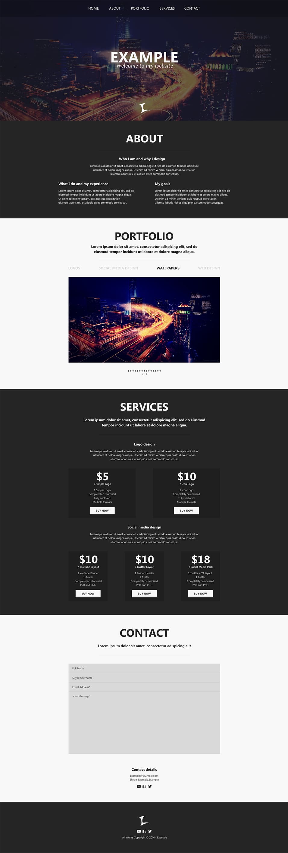 Free One Page Portfolio Website Template PSD