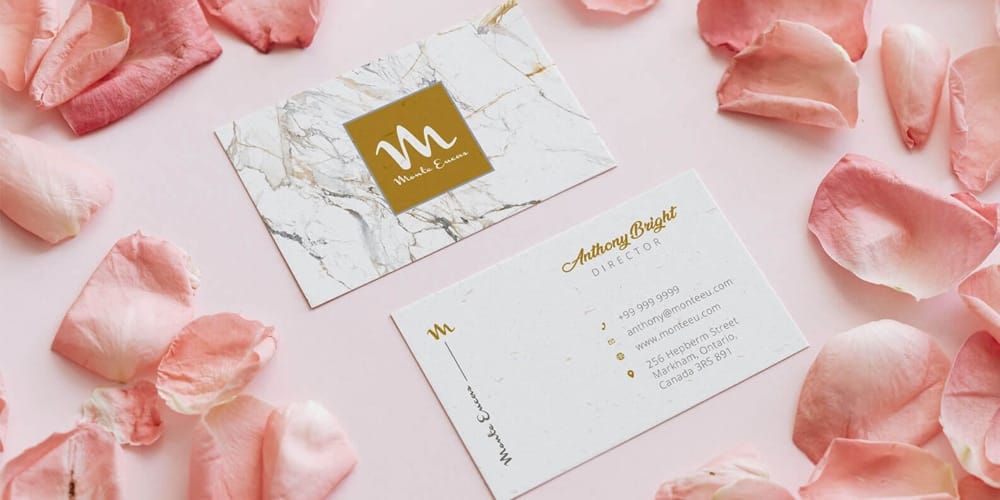 Free Pink Rose Petal Business Card Mockup PSD