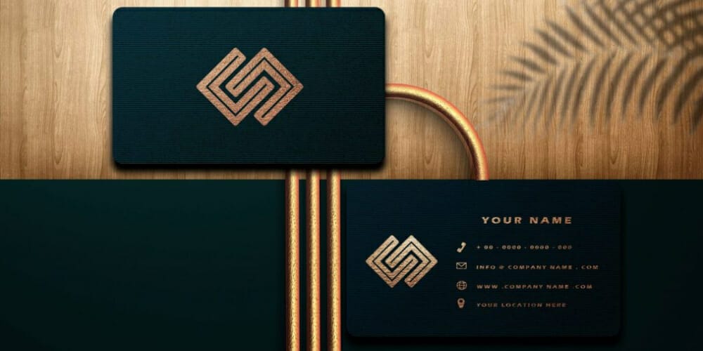 100+ Free Business Card Mockups PSD 663 Green Golden Business Card Mockup Design