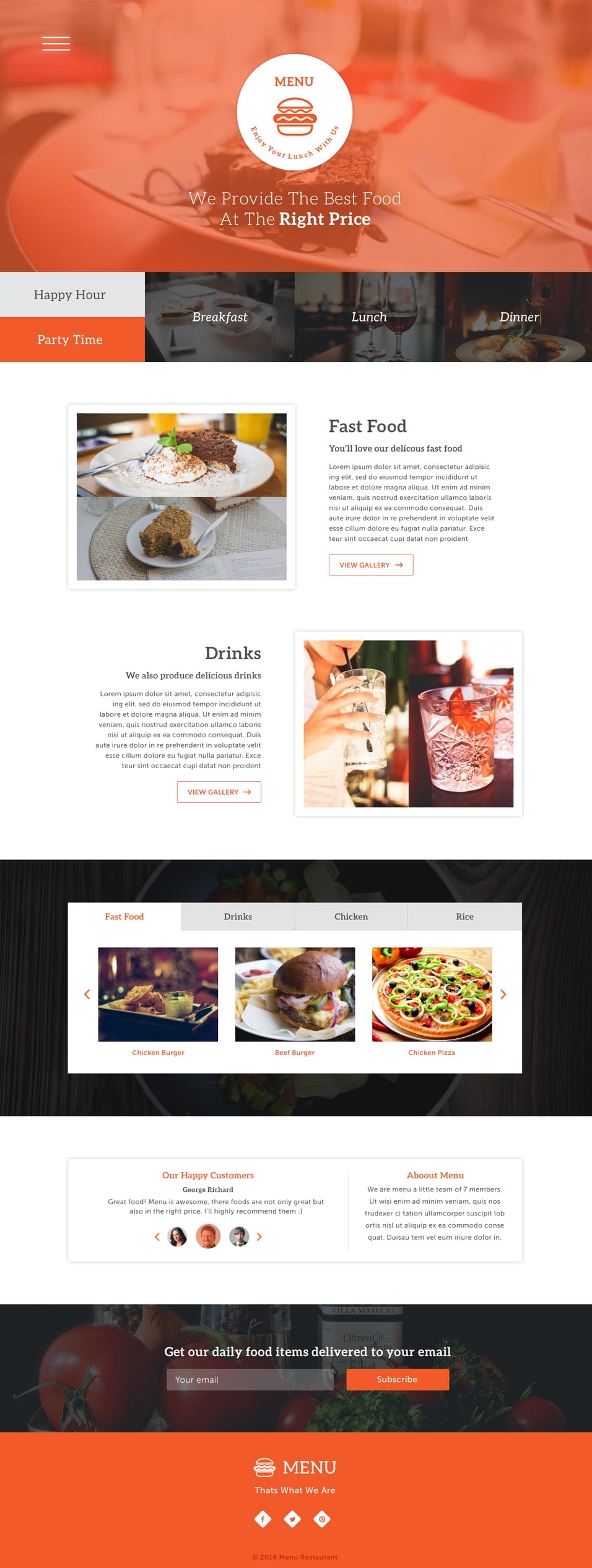 Menu One Page PSD