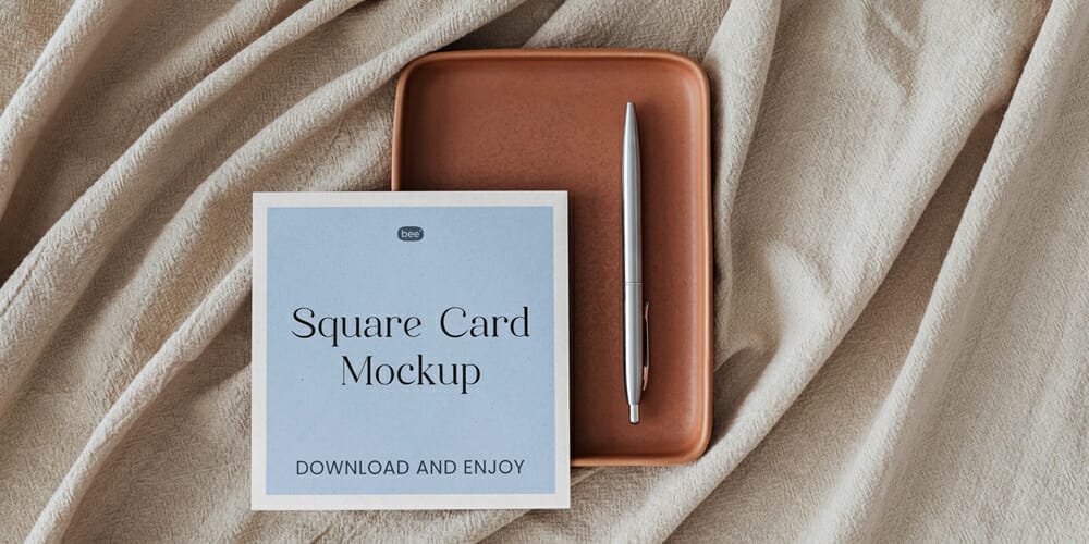 Square Card with Pen Mockup