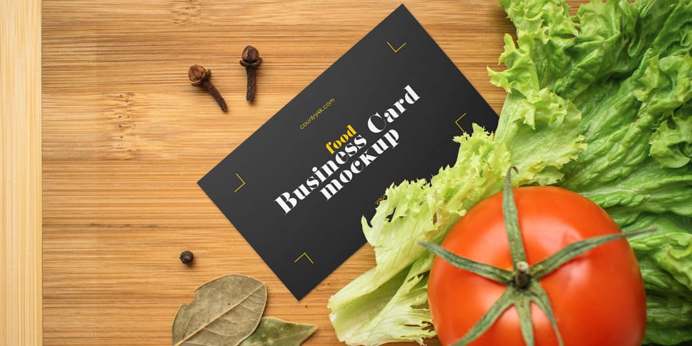 100+ Free Business Card Mockups PSD 235 Veggie Board Background Business Card Mockup