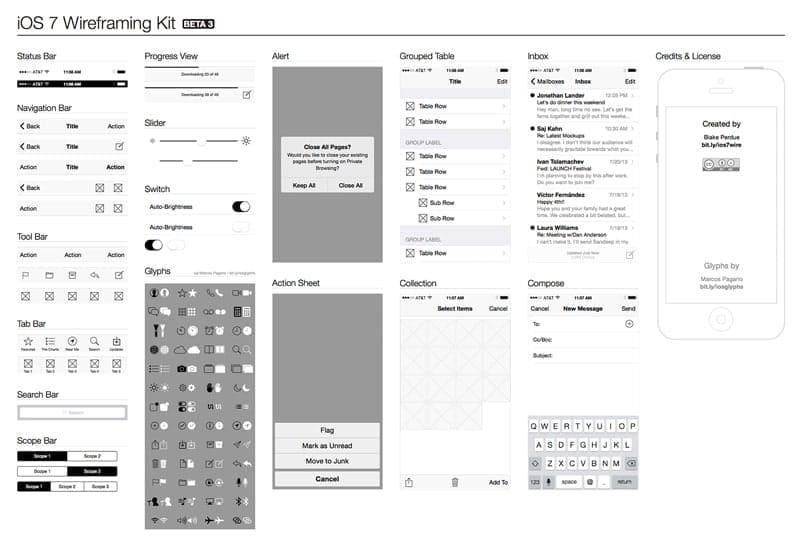 Wireframing Tools, Resources, Articles 72 iOS 7 Wireframe Kit
