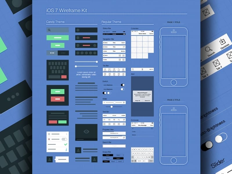 Wireframing Tools, Resources, Articles 65 iOS7 Wireframe Kit PSD