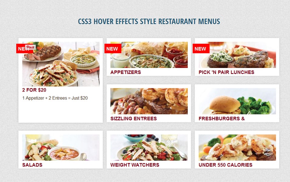 CSS3 Hover Effects Style Restaurant Menus