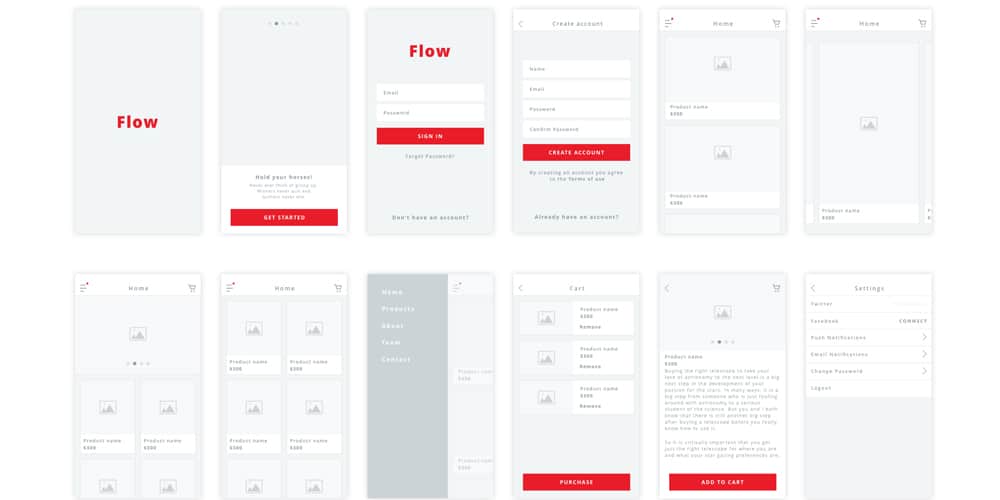 Wireframing Tools, Resources, Articles 48 Flow iOS Wireframe Kit