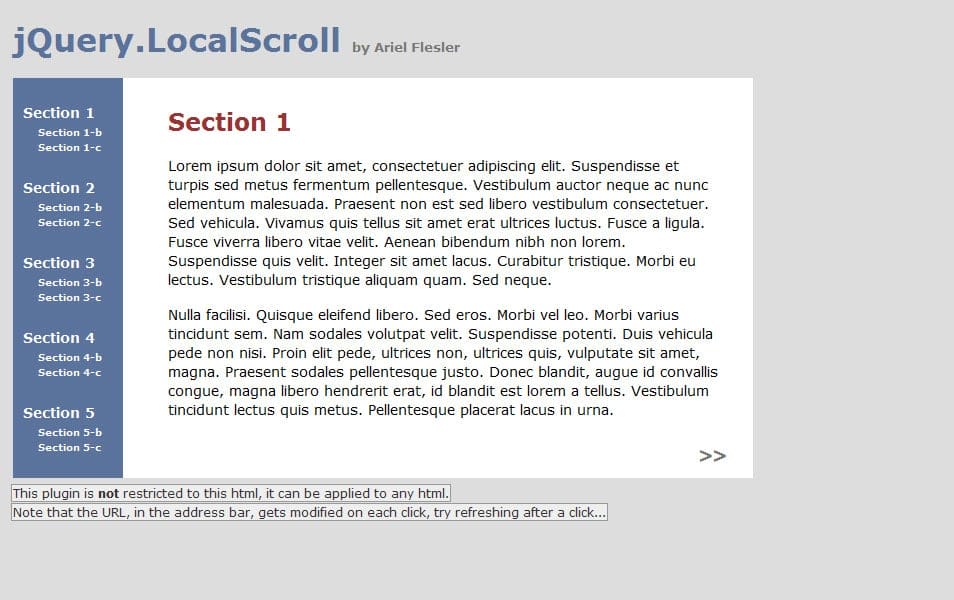 jQuery.localScroll