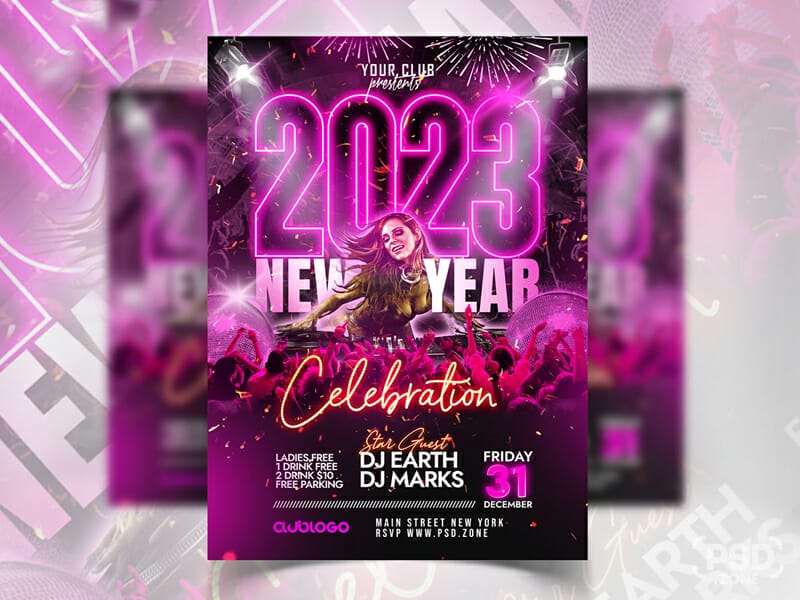 Best Free Flyer Templates 172 2023 New Year Party Celebration Flyer