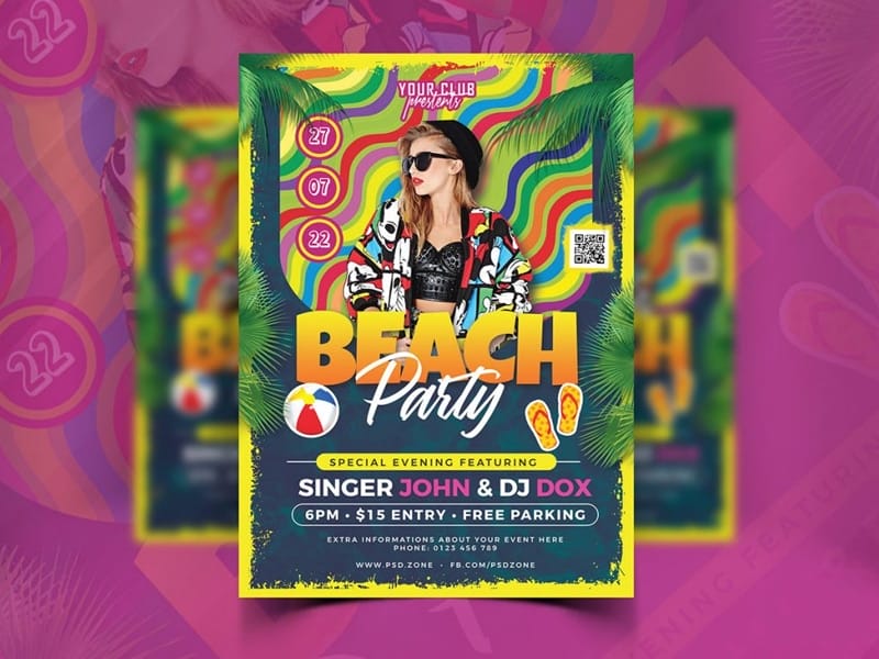 Beach Party Flyer Design PSD