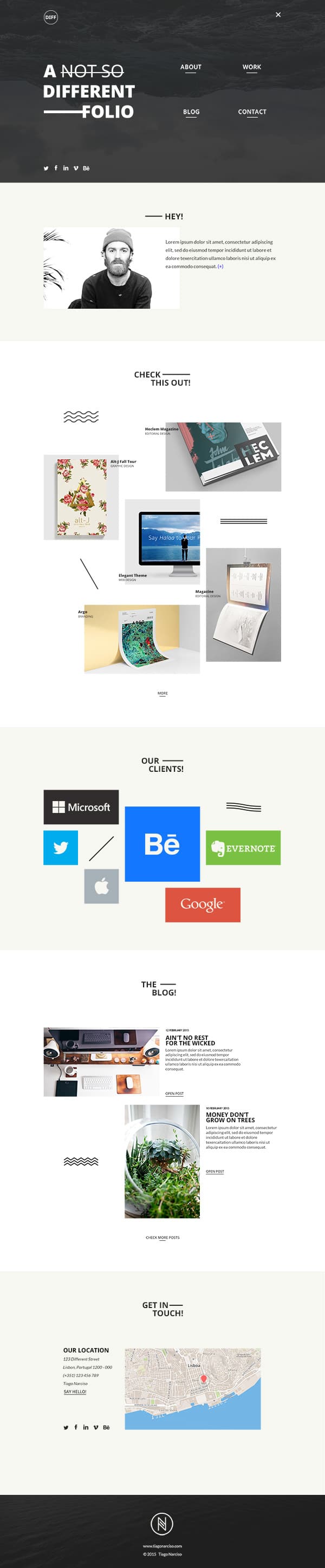 Latest Free Web Elements From February 2015 16 DIFF – Portfolio Template PSD