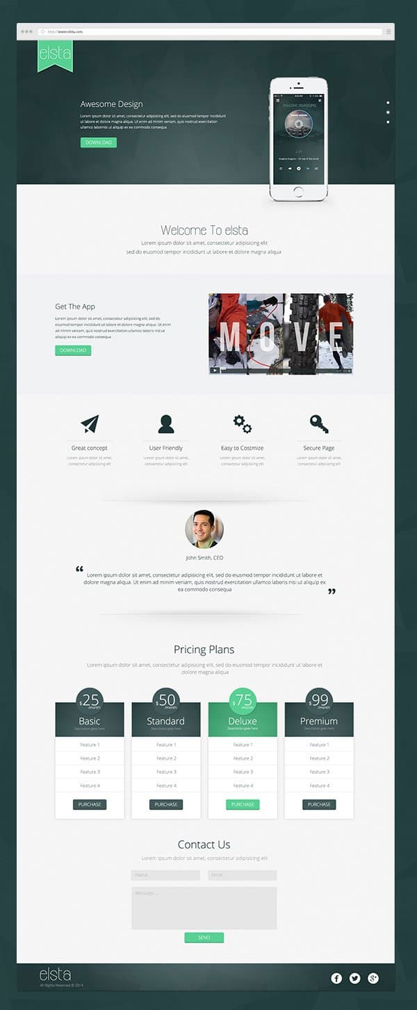 Latest Free Web Elements From February 2015 23 Elsta – Mobile Application Landing Page PSD