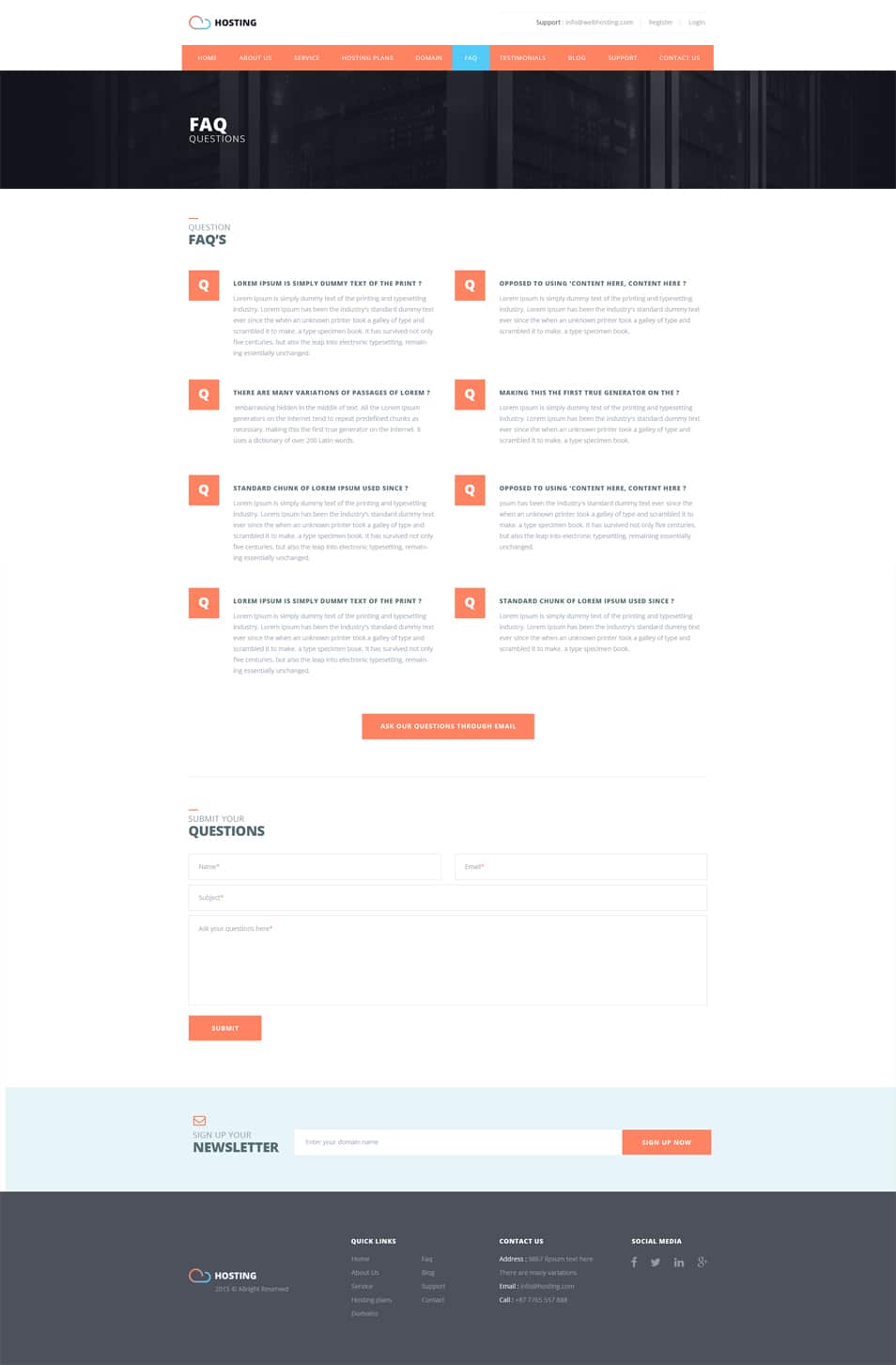 Free Hosting Web Template PSD 18 Faq