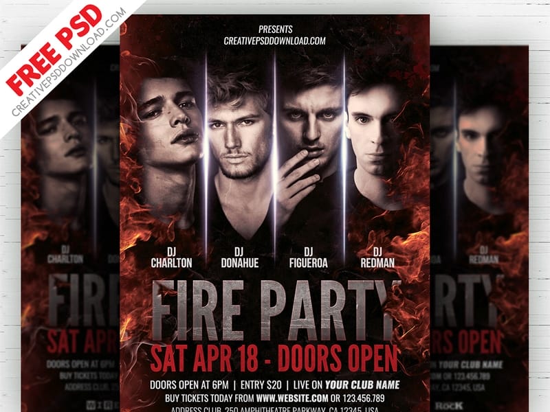 Fire Party Flyer Template PSD