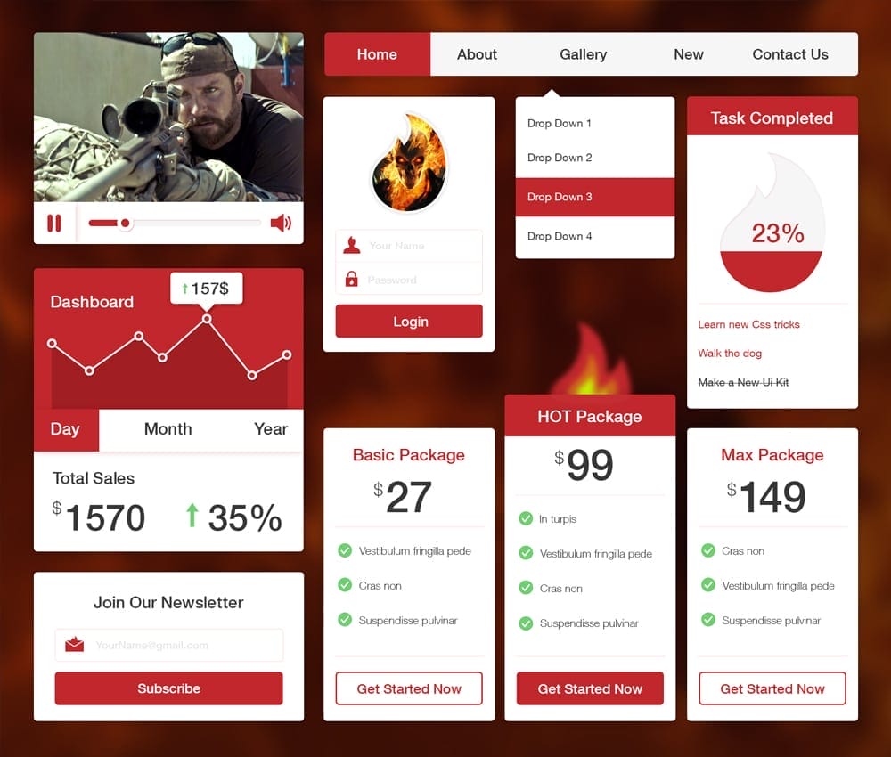 Latest Free Web Elements From February 2015 8 Fire UI Kit PSD