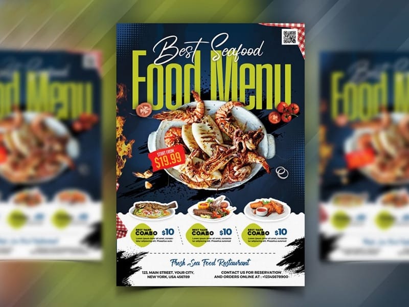 Seafood Restaurant Menu Flyer PSD