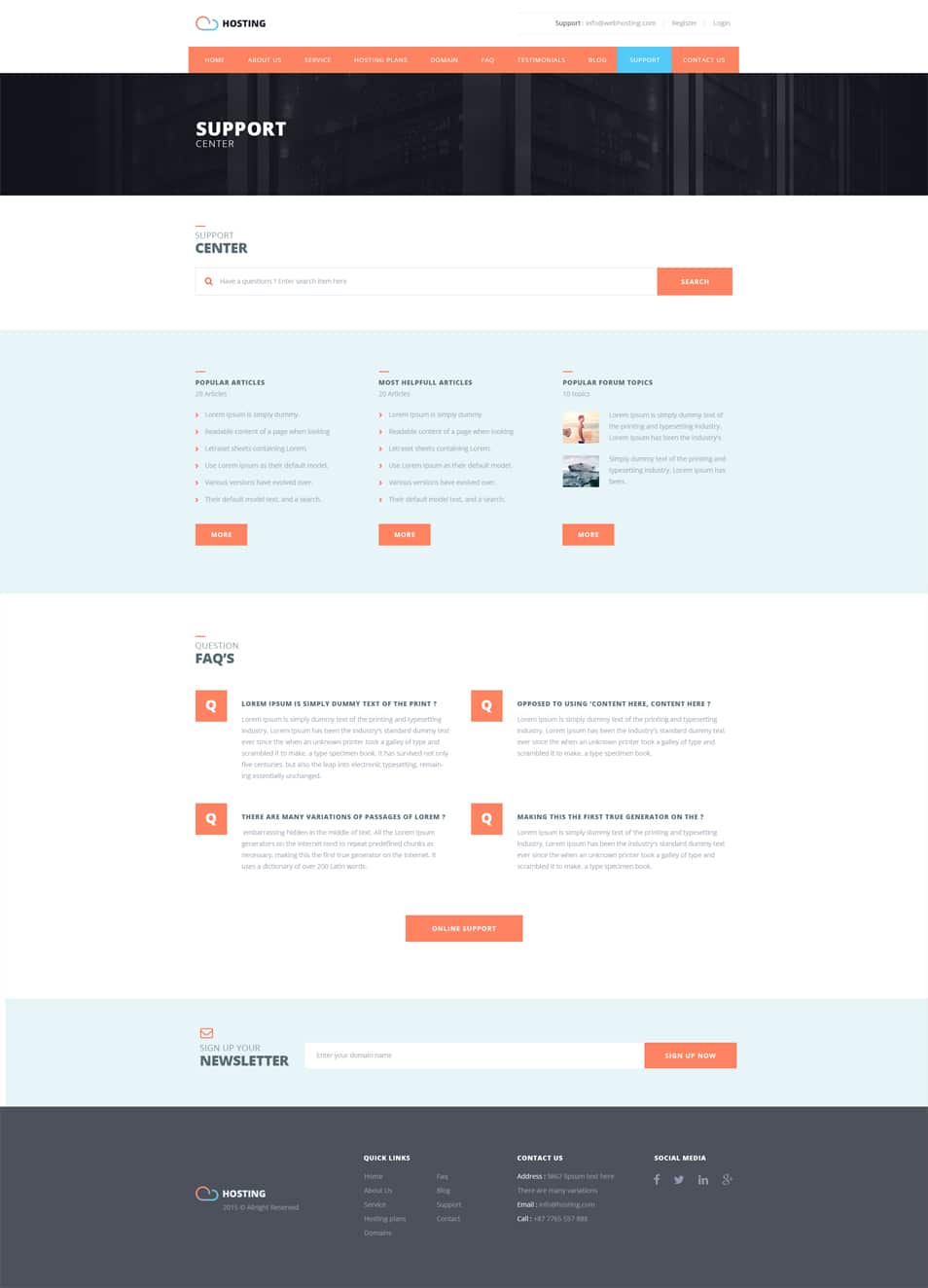 Free Hosting Web Template PSD 21 Support