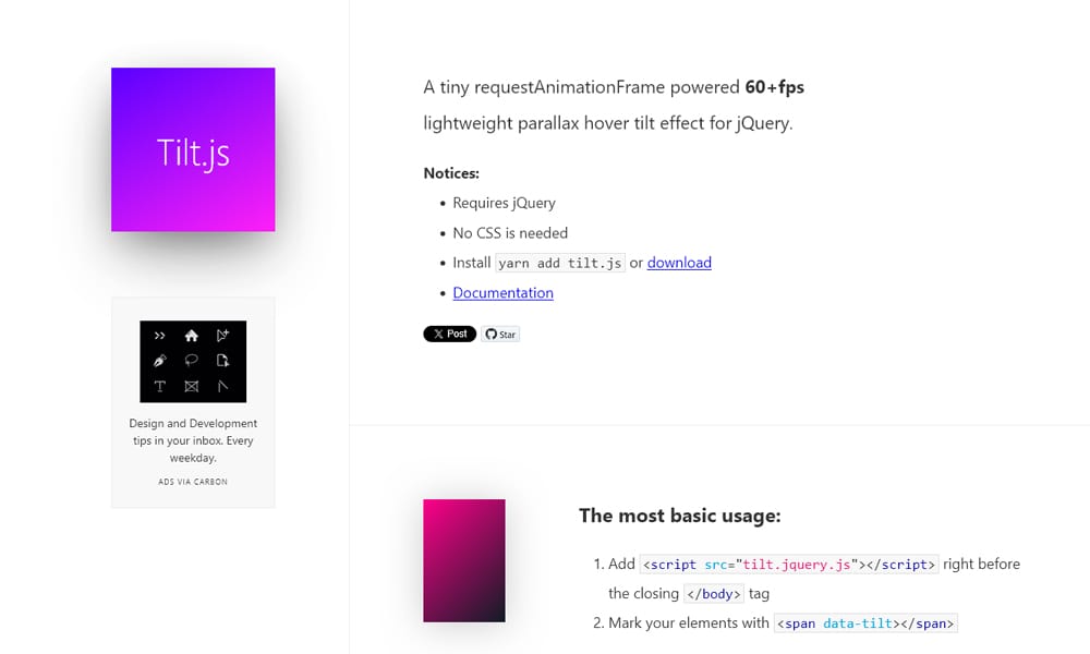 250+ jQuery & CSS3 Hover Effects (Plugins & Tutorials) 181 Tilt js