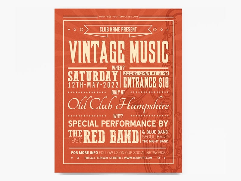 Best Free Flyer Templates 457 Vintage Music Flyer Template PSD