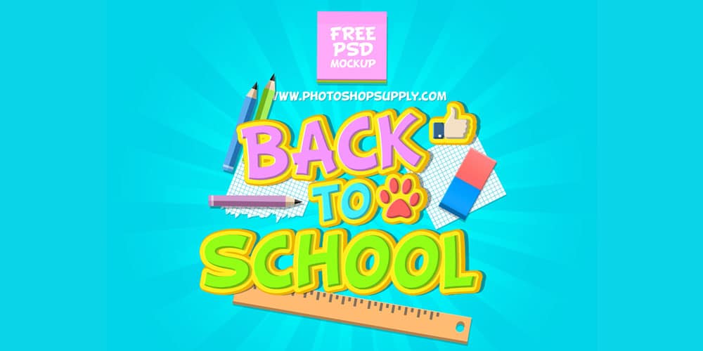 Latest Free Photoshop Text Styles & Effects 144 Back To School Cartoon Text Mockup PSD