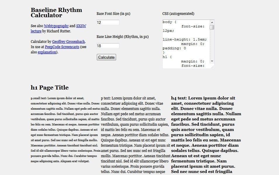 Converters and Calculators for Responsive Design, Color, Typography, Grid, Pixel Density 29 Baseline Rhythm Calculator