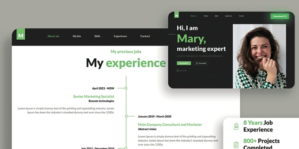 Best Free Web Templates 2023 16 Black and Green Resume Web Template