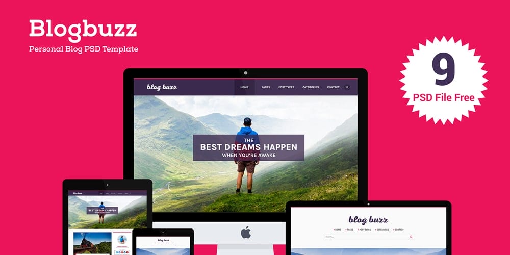 Best Free Web Templates 2023 299 Blogbuzz Personal Blog Web Template PSD