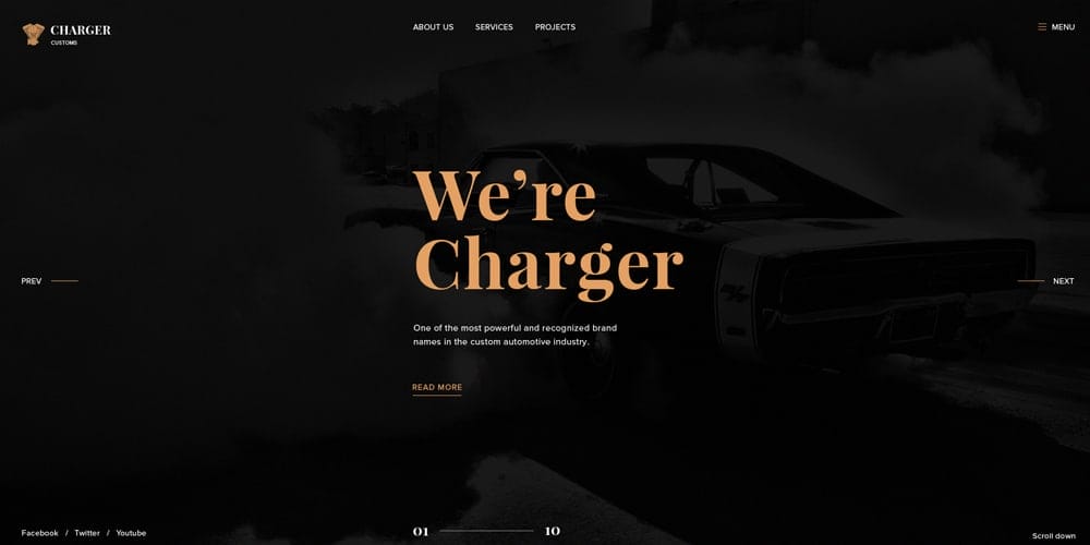 Charger Customs Web Template PSD