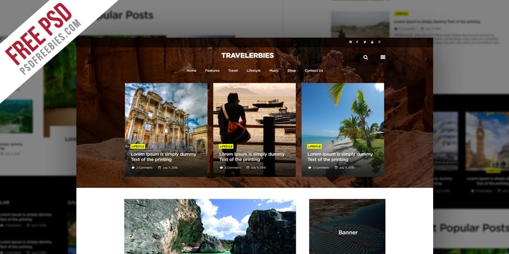 Free Travel Blog or Magazine Web Template PSD