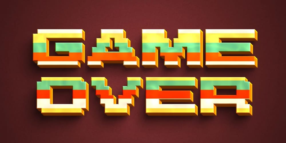 Latest Free Photoshop Text Styles & Effects 241 Game Pixel 3D Text Effect