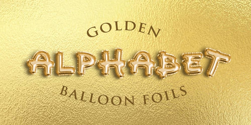 Latest Free Photoshop Text Styles & Effects 203 Golden Alphabet Balloon Foils Text Effect PSD