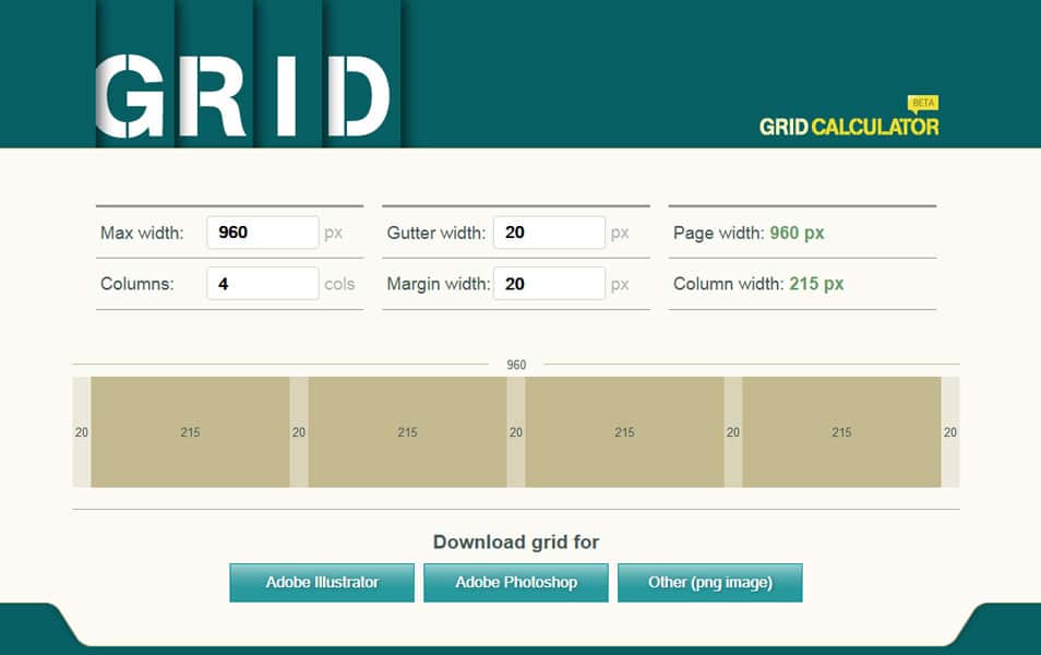 Converters and Calculators for Responsive Design, Color, Typography, Grid, Pixel Density 21 Grid Calculator