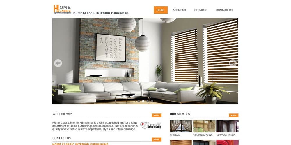 Home Classic Interior Furnishing Web Template PSD