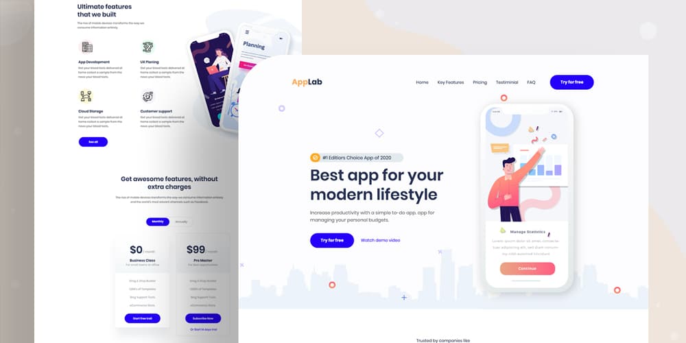 Best Free Web Templates 2023 104 Mobile App Landing Page PSD