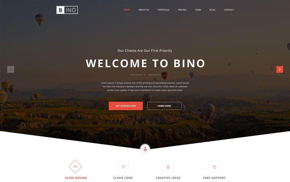 Bino Landing Page PSD Template