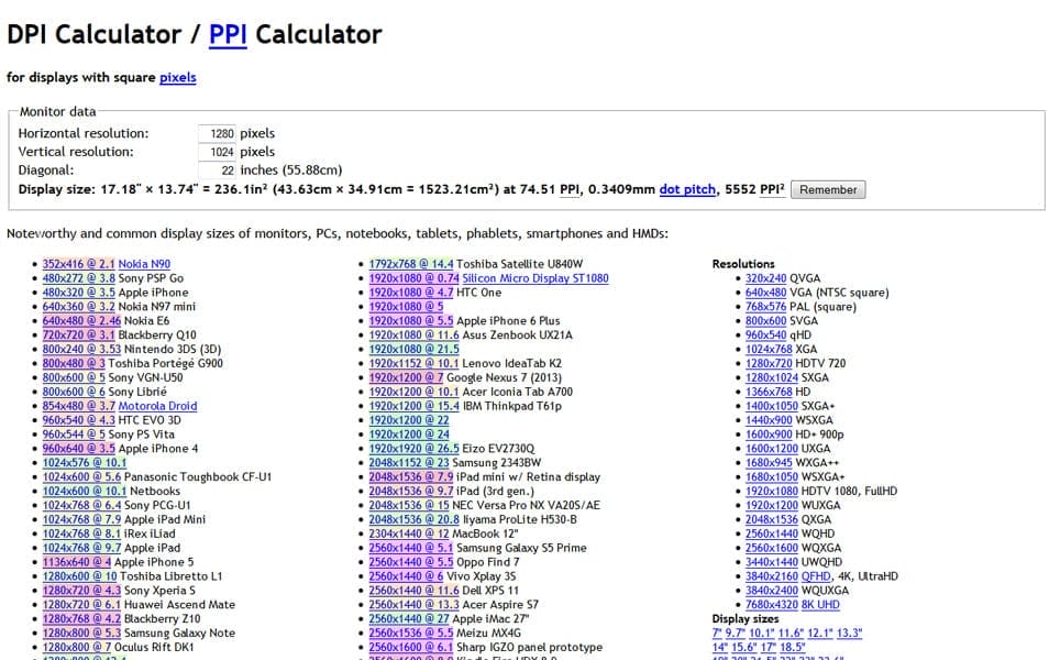 Converters and Calculators for Responsive Design, Color, Typography, Grid, Pixel Density 47 DPI Calculator / PPI Calculator