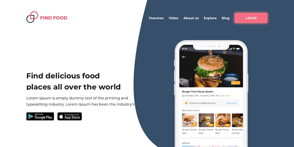 FindFood Landing Page Web Template