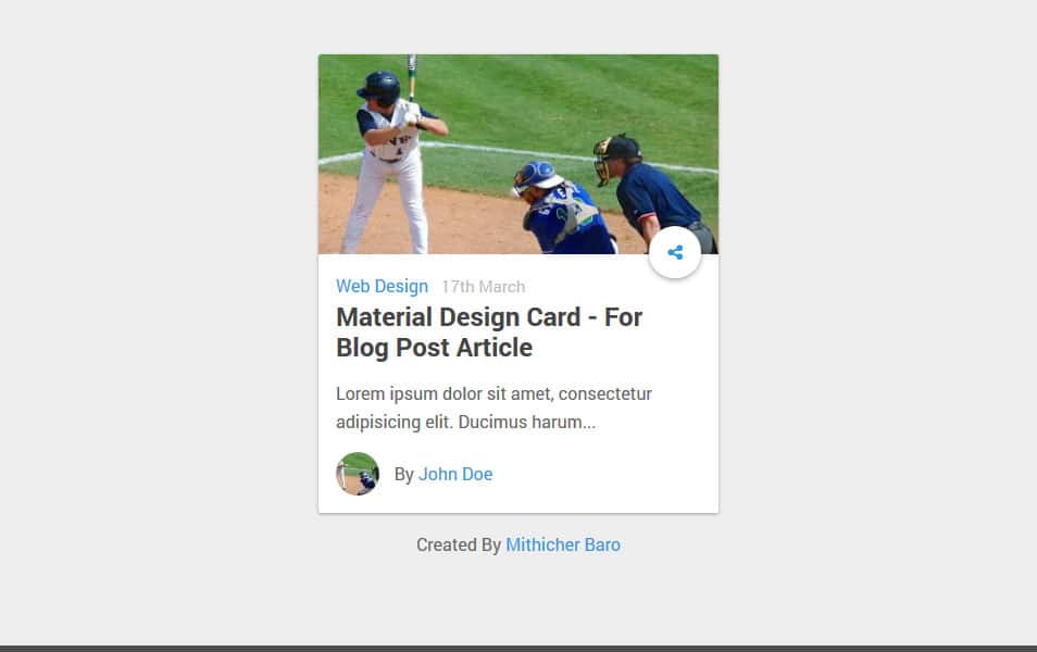 Material Design Card For Blog Post Article