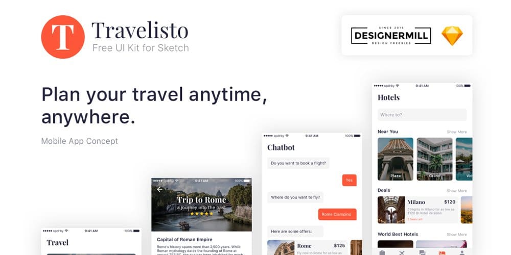 Travelisto Sketch UI Kit Free